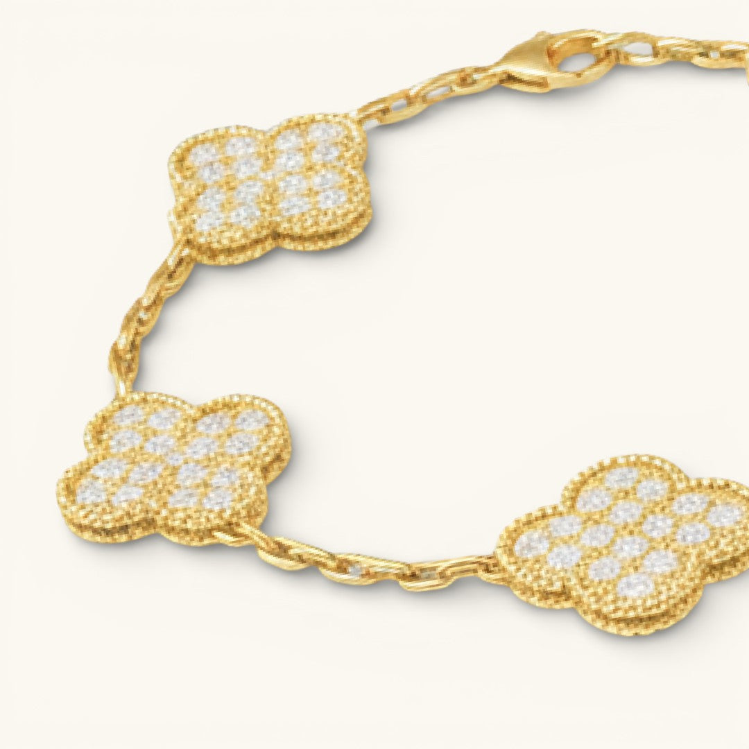 TRÉBOL DE CUATRO HOJAS EN CIRCONITA DORADA