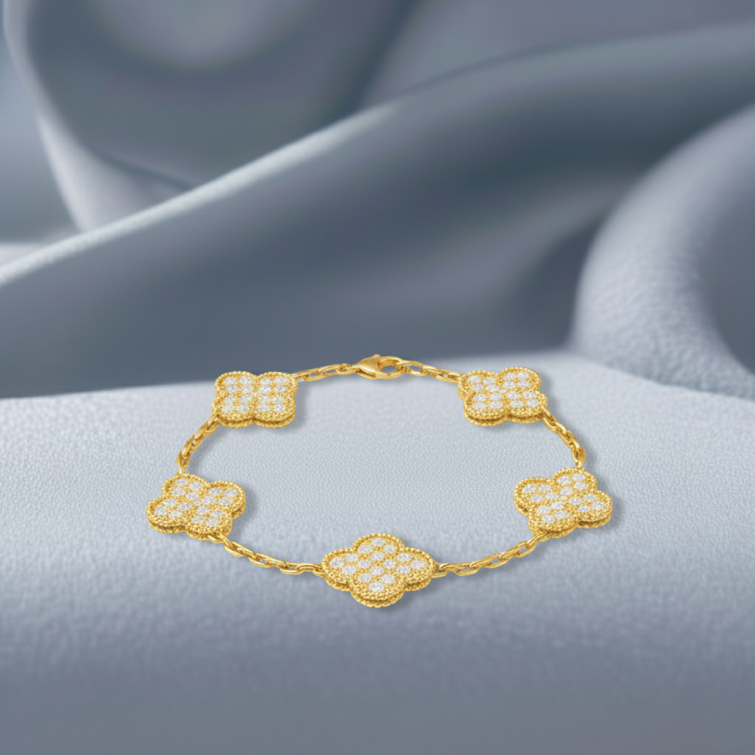 TRÉBOL DE CUATRO HOJAS EN CIRCONITA DORADA